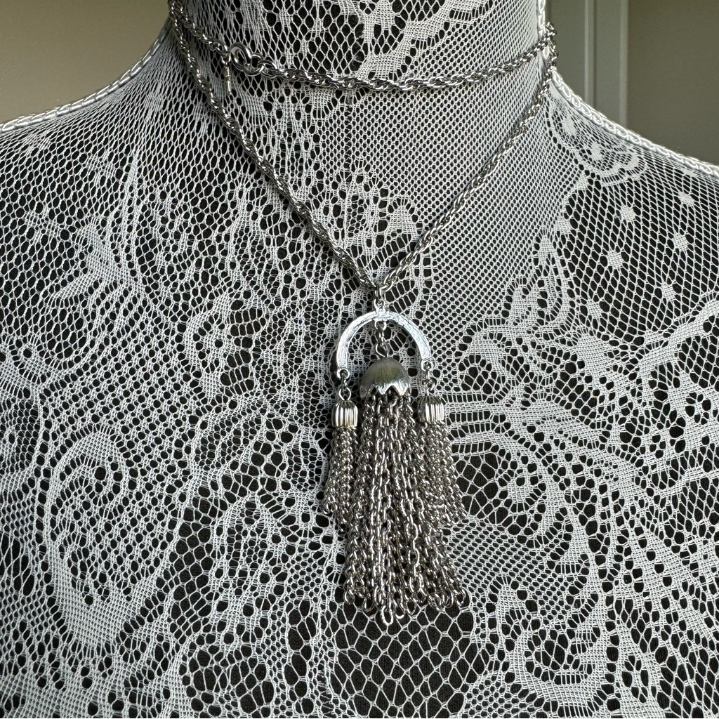 Vintage Crown Trifari Silver Triple Tassel